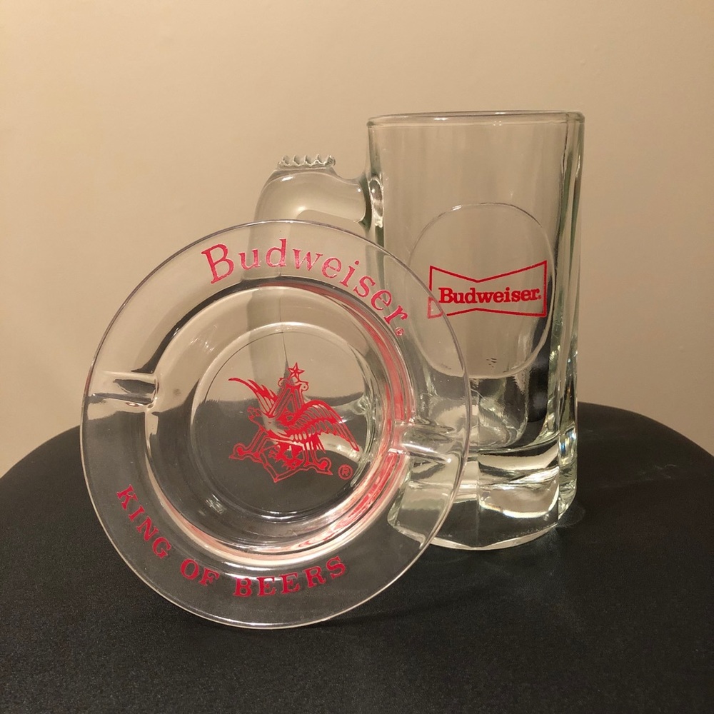 Vintage Budweiser glass mug and ashtray